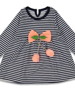 Φορεματάκι Ριγέ με Φιογκάκι και Πον Πον - Σομόν