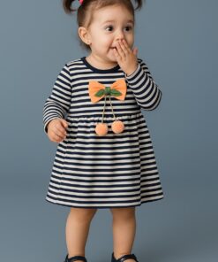 Φορεματάκι Ριγέ με Φιογκάκι και Πον Πον – Σομόν