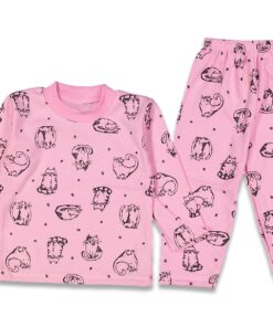 Σετ Μπλουζίτσα και Παντελονάκι με Σχέδιο Γατούλες Ροζ