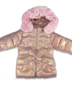 Joyce Μπουφαν Μεταλιζέ με Γούνινη Κουκούλα - Σομόν (2293409)