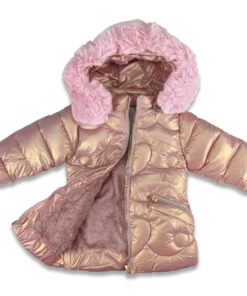 Joyce Μπουφαν Μακρύ Μεταλιζέ με Γούνινη Κουκούλα - Σομόν (2293409)