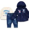 Κοριτσίστικο Σετ SuperBaby Μπουφανάκι, Μπλουζίτσα και Τζιν Παντελονάκι - Σκούρο Μπλε (APH0175)