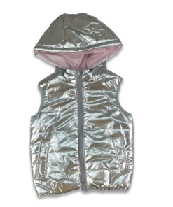 Joyce Αμάνικο Μπουφανάκι με Κουκούλα και Φερμουάρ - Ασημί