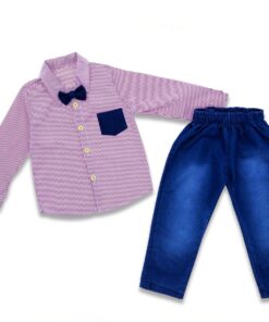 Σετ Πουκάμισο με Ριγέ Σχέδιο, Τζιν Παντελόνι και Παπιγιόν