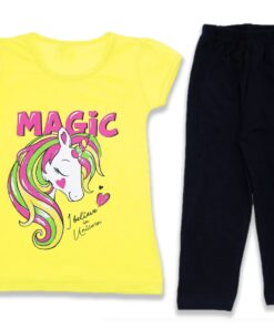Σετ Μπλουζίτσα και Παντελονάκι Κολάν Κάπρι με Σχέδιο Μονόκερο "Magic" Κίτρινο