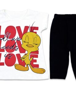 Σετ Μπλουζίτσα και Παντελονάκι Κολάν Κάπρι με Σχέδιο Τουίτι "Love" Μπεζ