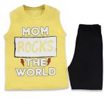 Σετ Μπλούζα Αμάνικη και Σορτσάκι "Mom Rocks the World" Κίτρινο