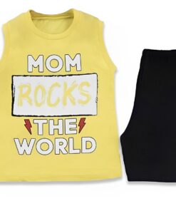 Σετ Μπλούζα Αμάνικη και Σορτσάκι "Mom Rocks the World" Κίτρινο
