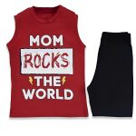 Σετ Μπλούζα Αμάνικη και Σορτσάκι "Mom Rocks the World" Κόκκινο