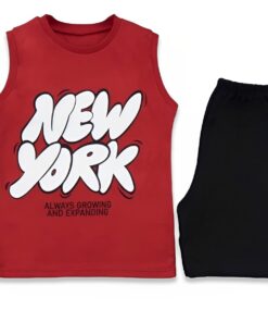 Σετ Μπλούζα Αμάνικη και Σορτσάκι "New York" Κόκκινο
