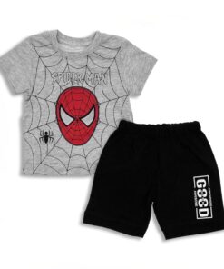 Βρεφικό Σετ Κοντομάνικη Μπλουζίτσα και Βερμούδα με Υπερήρωα - Γκρι (63807)