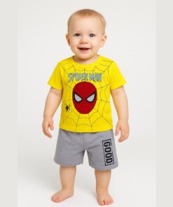 Βρεφικό Σετ Κοντομάνικη Μπλουζίτσα και Βερμούδα με Υπερήρωα- Κίτρινο (63733)