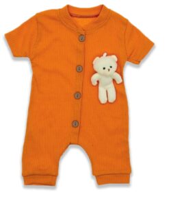 Φορμάκι Κοντομάνικο με Αρκουδάκι 3D Μονόχρωμο - Πορτοκαλί