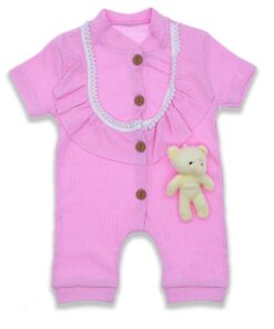 Φορμάκι Κοντομάνικο με Αρκουδάκι 3D Μονόχρωμο - Ροζ