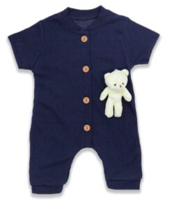 Φορμάκι Κοντομάνικο με Αρκουδάκι 3D Μονόχρωμο - Σκούρο Μπλε