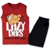 Σετ Αμάνικη Μπλουζίτσα και Σορτσάκι με Σχέδιο Τερατάκι "Lazy Days" - Κόκκινο