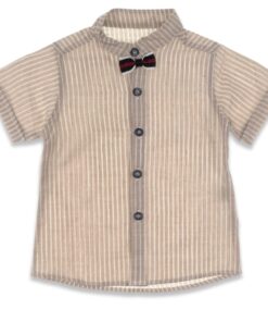 Σετ Κοντομάνικο Πουκάμισο Ριγέ με Παπιγιόν και Σορτσάκι - Μπεζ