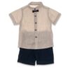 Σετ Κοντομάνικο Πουκάμισο Ριγέ με Παπιγιόν και Σορτσάκι - Μπεζ
