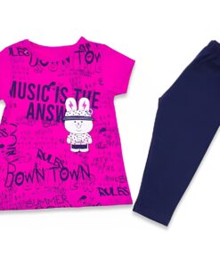 Σετ Μπλούζα και Παντελονάκι Κάπρι με Σχέδιο Λαγουδάκι - Φουξ
