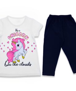 Σετ Μπλούζα και Παντελονάκι Κάπρι με Σχέδιο Μονόκερο - Άσπρο