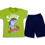 Σετ Μπλούζα και Παντελόνι Βερμούδα με Σχέδιο Καρχαρία "Surfer" - Λαχανί