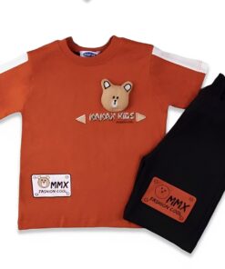 Σετ Μπλουζίτσα και Παντελονάκι Βερμούδα με 3D Αρκουδάκι - Πορτοκαλί