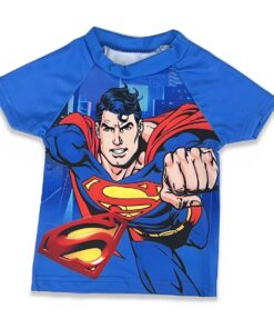 Μαγιό Σετ με Μποξεράκι, Μπλούζα και Σκουφάκι με Σχέδιο Σούπερ Ήρωα