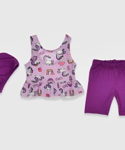 Μαγιό Σετ Παντελονάκι, Μπλούζα και Σκουφάκι με Σχέδιο Μονόκερο