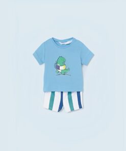 Mayoral Μαγιό Σορτσάκι και Κοντομάνικο Μπλουζάκι με Σχέδιο Δεινοσαυράκι