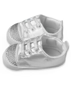 Παπουτσάκια Βρεφικά Αγκαλιάς με Κορδονάκια και Τρουκς - Ασημί (70580)