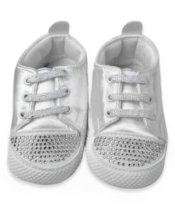 Παπουτσάκια Βρεφικά Αγκαλιάς με Κορδονάκια και Τρουκς - Ασημί (70580)