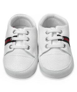 Παπουτσάκια Βρεφικά Αγκαλιάς με Σχέδιο Ρίγα στο Πλάι - Άσπρα (70636)