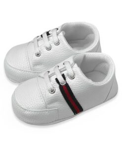 Παπουτσάκια Βρεφικά Αγκαλιάς με Σχέδιο Ρίγα στο Πλάι - Άσπρα (70636)