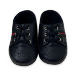 Παπουτσάκια Βρεφικά Αγκαλιάς με Σχέδιο Ρίγα στο Πλάι -  Μαύρα (70647)