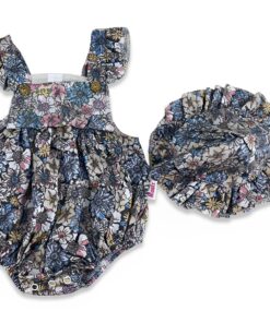 Βρεφικό Κορμάκι Αμάνικο και Καπελάκι σε Φλοράλ Σχέδιο