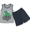 Βρεφικό Σετ με Αμάνικη Μπλουζίτσα και Σορτσάκι "Dino Truck" - Γκρι