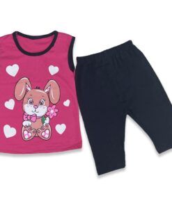 Βρεφικό Σετ με Αμάνικη Μπλουζίτσα και Παντελονάκι Κάπρι με Σχέδιο Λαγουδάκι - Φούξ