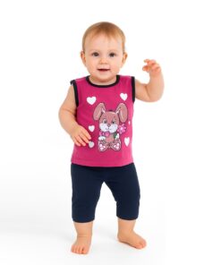 Βρεφικό Σετ με Αμάνικη Μπλουζίτσα και Παντελονάκι Κάπρι με Σχέδιο Λαγουδάκι - Φούξ