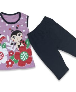 Βρεφικό Σετ με Αμάνικη Μπλουζίτσα και Παντελονάκι Κάπρι με Σχέδιο Πασχαλίτσα - Μωβ