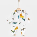 Βρεφικό Φορμάκι με Σχέδιο Ζωάκια της Ζούγκλας  με Κλειστά Ποδαράκια - Άσπρο (72608)