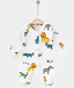 Βρεφικό Φορμάκι με Σχέδιο Ζωάκια της Ζούγκλας  με Κλειστά Ποδαράκια - Άσπρο (72608)