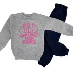 Παιδικό Σετ Χοντρές Φόρμες Φούτερ, Μπλούζα και Παντελόνι με Σχέδιο - Γκρι (73153)