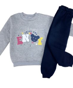 Παιδικό Σετ Χοντρές Φόρμες Φούτερ, Μπλούζα και Παντελόνι με Σχέδιο - Γκρι (73181)