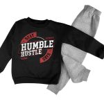 Παιδικό Σετ Χοντρές Φόρμες Φούτερ, Μπλούζα και Παντελόνι με Σχέδιο - Μαύρο (73118)