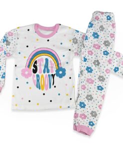 Παιδικό Σετ Μπλούζα και Παντελόνι με Σχέδιο Λουλουδάκια "Stay Groovy" - Ροζ