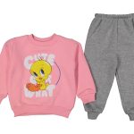 Βρεφικό Σετ Χοντρές Φόρμες Φούτερ, Μπλουζίτσα και Παντελόνι με Ήρωα Κινουμένων Σχεδίων - Ροζ (ΤΟΥ-72896)