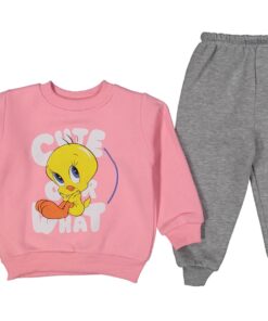 Βρεφικό Σετ Χοντρές Φόρμες Φούτερ, Μπλουζίτσα και Παντελόνι με Ήρωα Κινουμένων Σχεδίων - Ροζ (ΤΟΥ-72896)