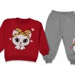 Βρεφικό Σετ Χοντρές Φόρμες Φούτερ, Μπλουζίτσα και Παντελόνι με Σχέδιο Γατούλα - (72910)