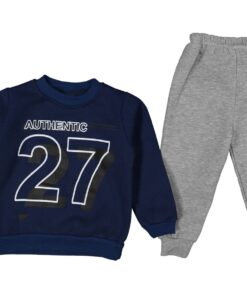 Βρεφικό Σετ Χοντρές Φόρμες Φούτερ, Μπλουζίτσα και Παντελόνι με Σχέδιο - Σκούρο Μπλε (72869)