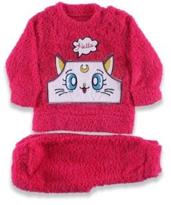 Βρεφικό Σετ Μπλουζιτσα και Παντελονάκι Fleece Με Σχέδιο Γατούλα – Φουξ